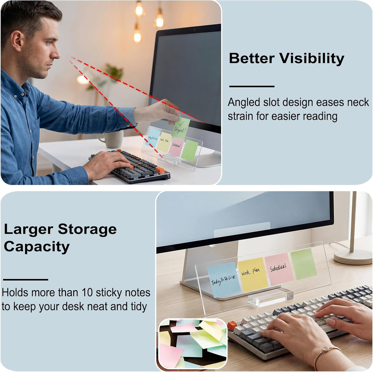 BTSKY Acrylic Monitor Memo Board Holder-15.8"x4.7", Clear Sticky Note Holder with Thicken Base, Screen Message Board Under Computer, No Screen Damage, Office & Home Desktop Accessories