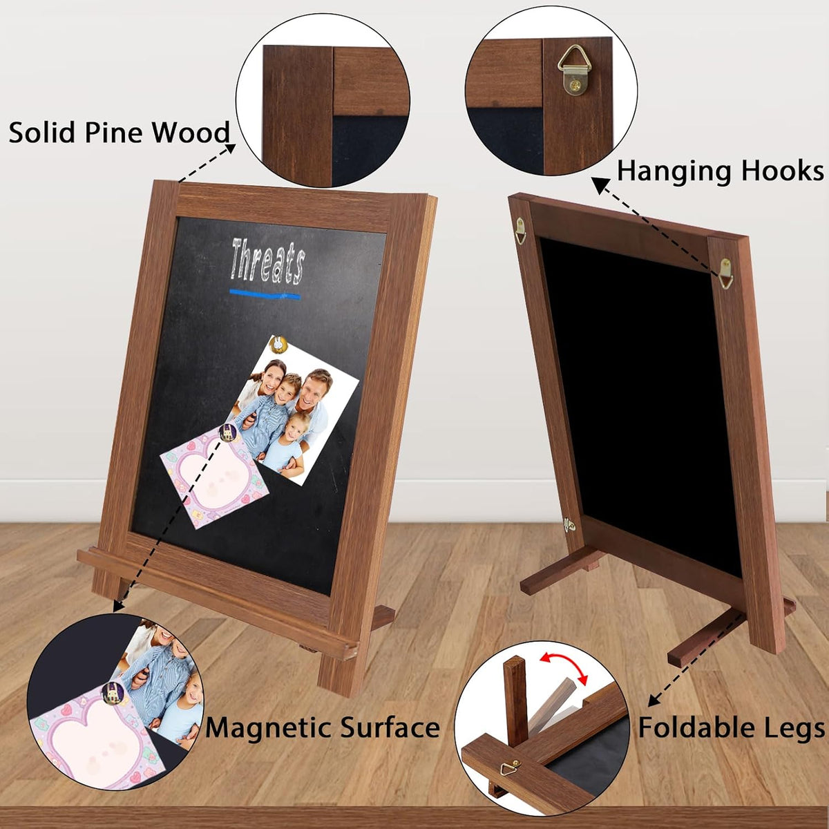 Tabletop Chalkboard Signs 10.2"x14" Magnetic Small Chalkboard Sign, Desktop Standing/Wall Hanging Blackboard with Liquid Chalk Marker, Wood Framed Menu Board for Kitchen, Café, Home Decor