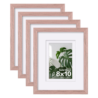 Egofine 8x10 Picture Frames Set of 4, Made of Solid Wood Covered by Plexiglass 4x6 and 5x7 with Mat or 8x10 without Mat, for Table Top Display and Wall Mounting Photo Frame Black