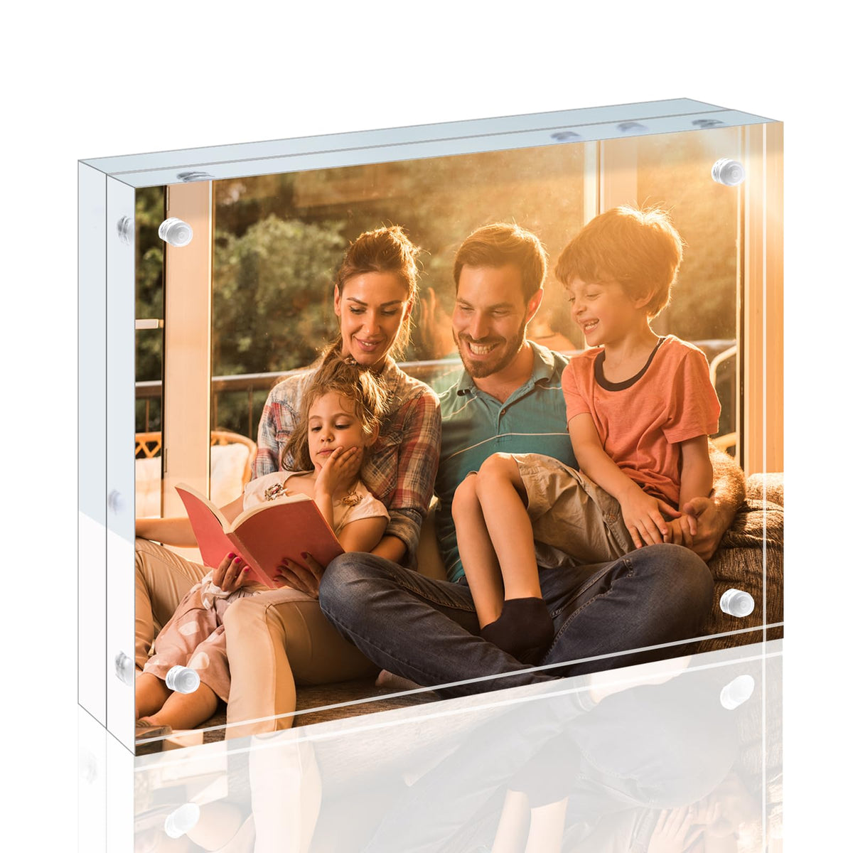 Egofine 4x6 Acrylic Frames 6 Pack, 20mm Thicker Frameless Clear Picture Frames, Double Sided Magnetic Picture Frames, Free Standing Desktop Display
