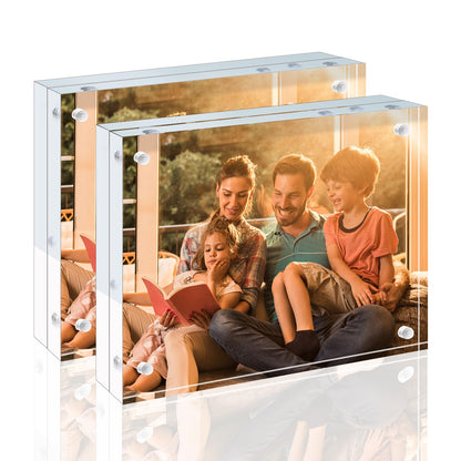 Egofine 4x6 Acrylic Frames 6 Pack, 20mm Thicker Frameless Clear Picture Frames, Double Sided Magnetic Picture Frames, Free Standing Desktop Display