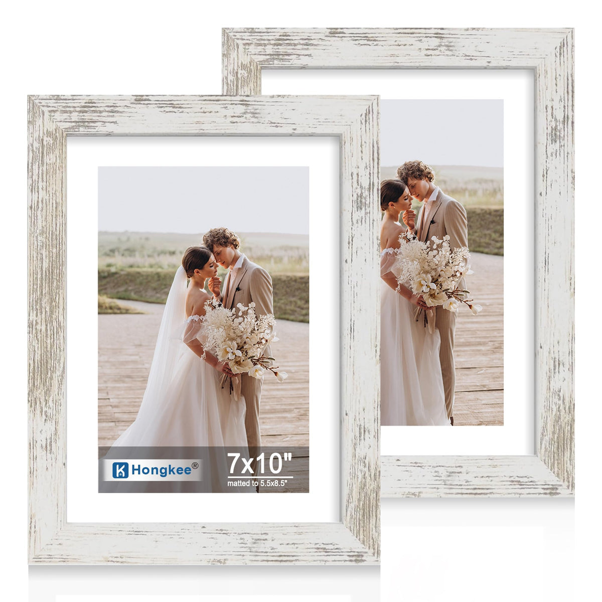 Hongkee 8x11 Picture Frame Set of 2, Real Glass, Rustic Brown Wood Frame
