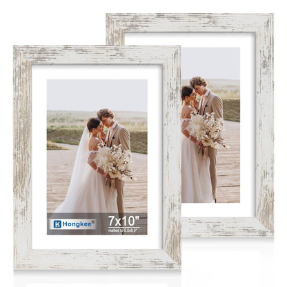 Hongkee 8x11 Picture Frame Set of 2, Real Glass, Rustic Brown Wood Frame