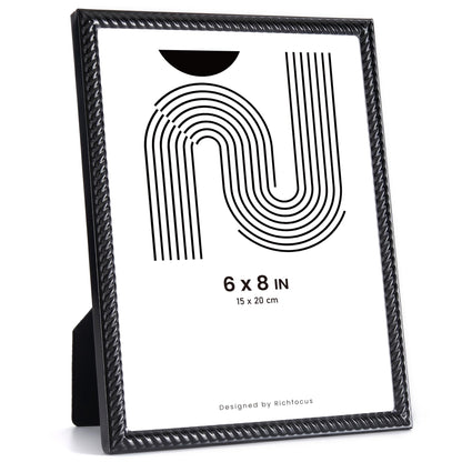RICHFOCUS Zinc Alloy Gold Wave Design Picture Frame, 4x6 Metal Photo Frame with Mat for 3.5x5, Black Velvet Back & Real Glass Front, Display for Desktop & Wall Hanging Vertically or Horizontally