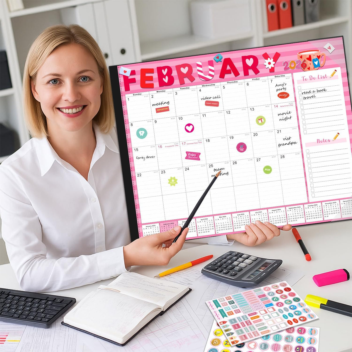 Lateefah Desk Calendar 2026, Large 22'' x 17'' Desk Calendar 2026-2027, 18 Month Desktop Calendars for Home & Office, Use Jan 2026 to June 2027