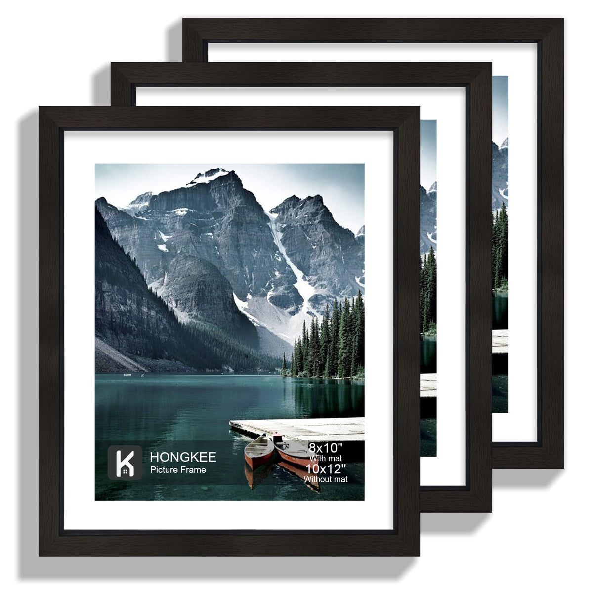 Hongkee 12x12 White Picture Frames Set of 3, Real Glass, Wood Frame,Mat 8x8