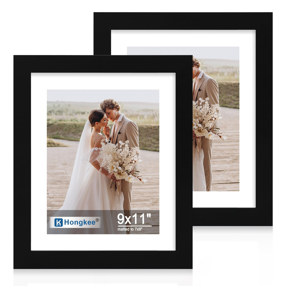 Hongkee 8x11 Picture Frame Set of 2, Real Glass, Rustic Brown Wood Frame