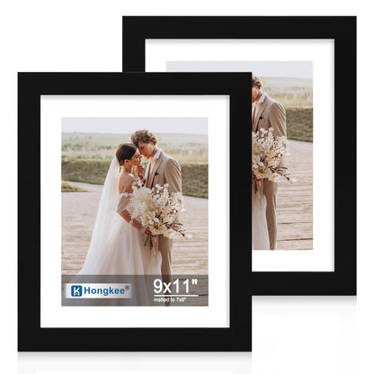 Hongkee 8x11 Picture Frame Set of 2, Real Glass, Rustic Brown Wood Frame