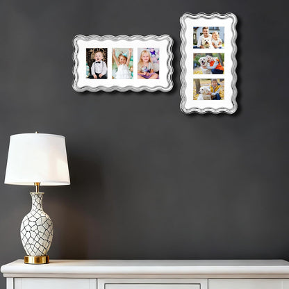 3-2x3'' Silver Heavy-Duty Zinc Alloy Picture Frames,Wave Design Silver Picture Frame Multi 3x2'' Photo Frame,with Black Premium Velvet Backing,for Desktop and Wall Hanging.
