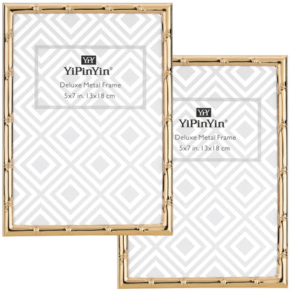YiPinYin Dark Gold 4x6'' Bamboo Detail Designs Hinged Triple Metal Picture Frame,Elegant Gold Plated Wedding Photo Frames With Soft Touch Velvet Backing for Desktop and Wall Décor