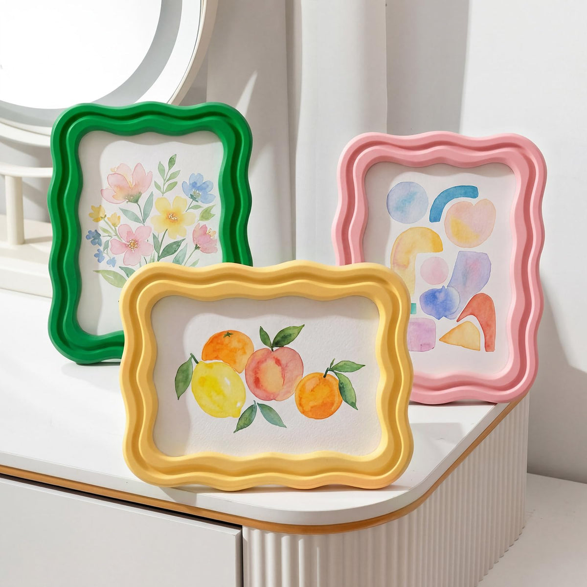 3 Pack 4 x 6 Inch Scalloped Picture Frame with Real Glass, Retro Colors