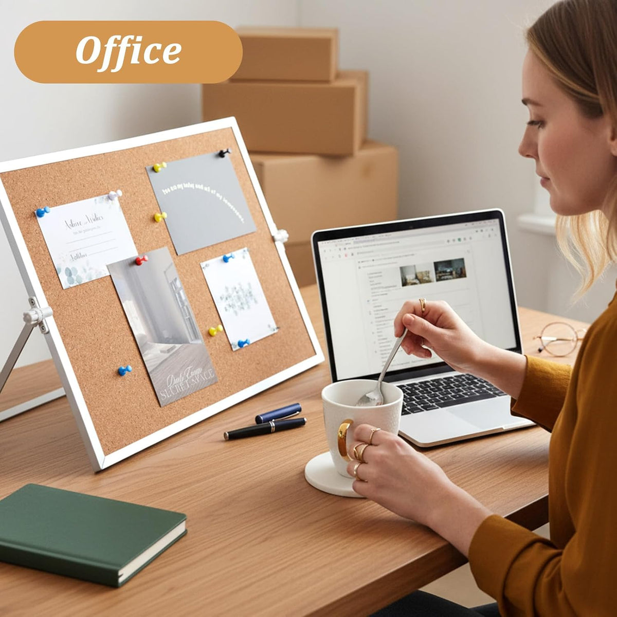 Desktop Cork Board Bulletin Board, Double Sided with Silver Aluminum Border