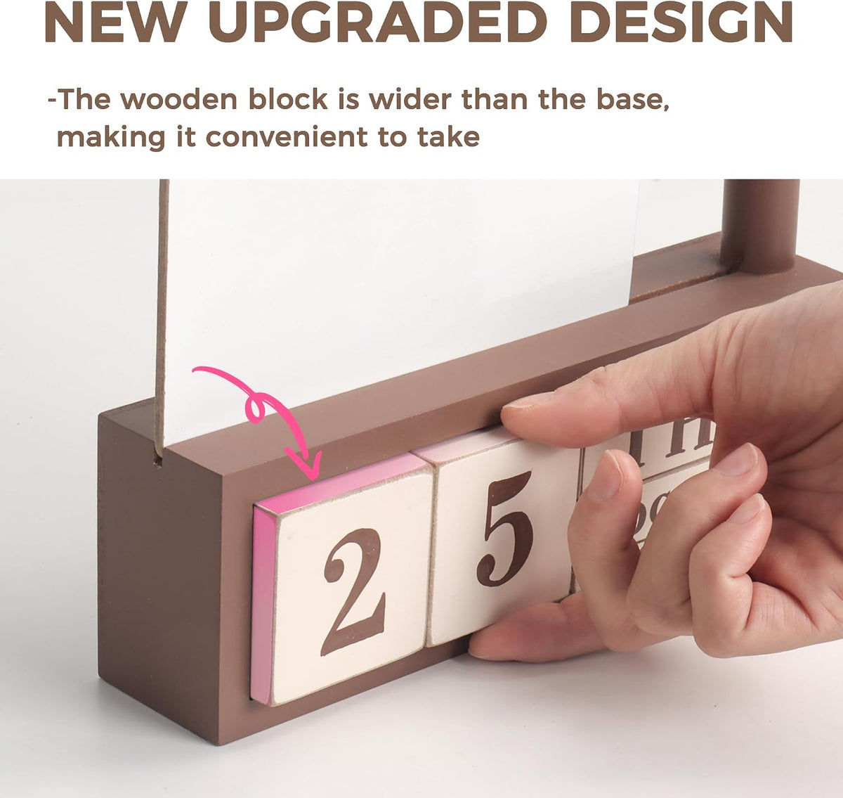 SELEAD Wooden Block Desk Calendar with Dry Erase White Board, Brown