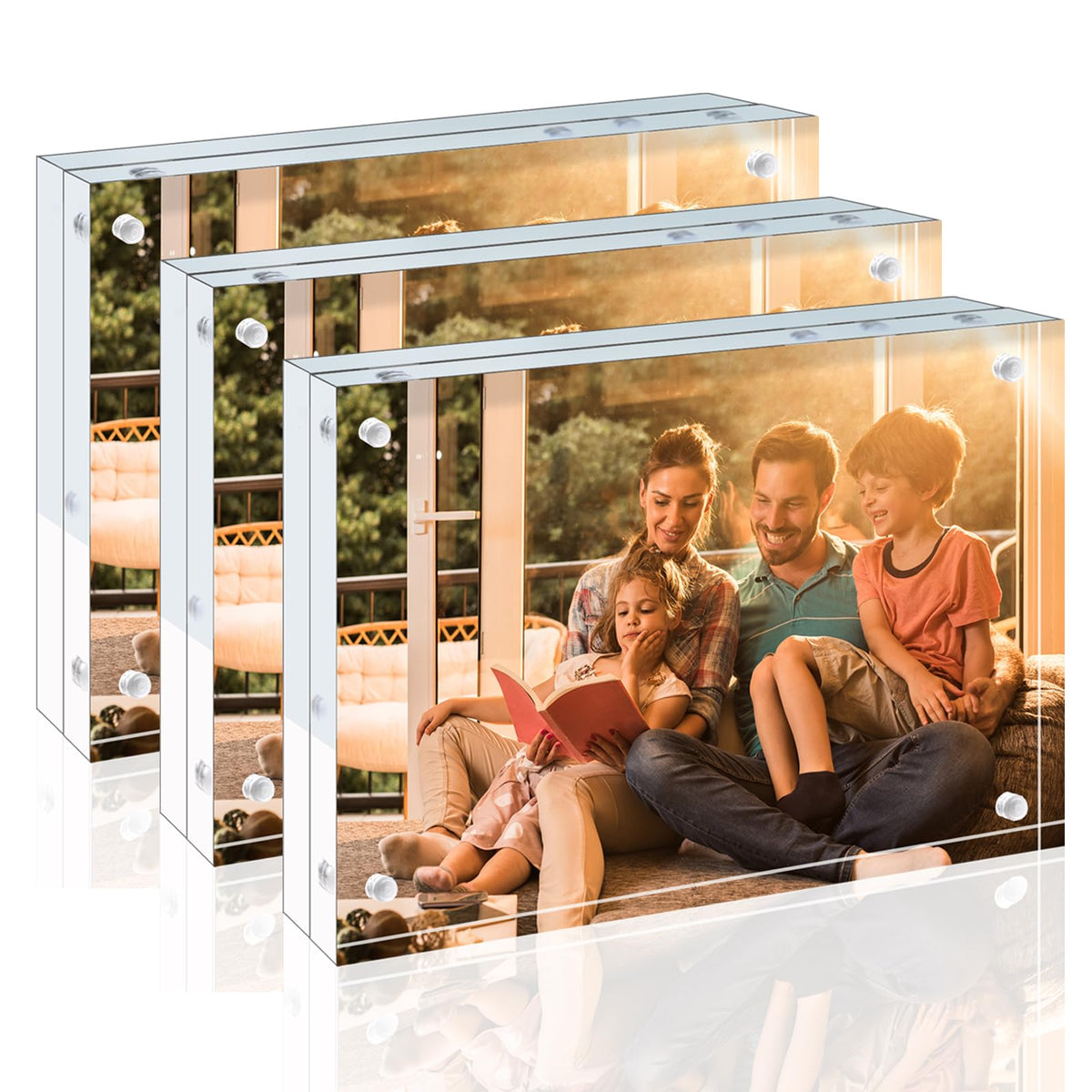 Egofine 4x6 Acrylic Frames 6 Pack, 20mm Thicker Frameless Clear Picture Frames, Double Sided Magnetic Picture Frames, Free Standing Desktop Display