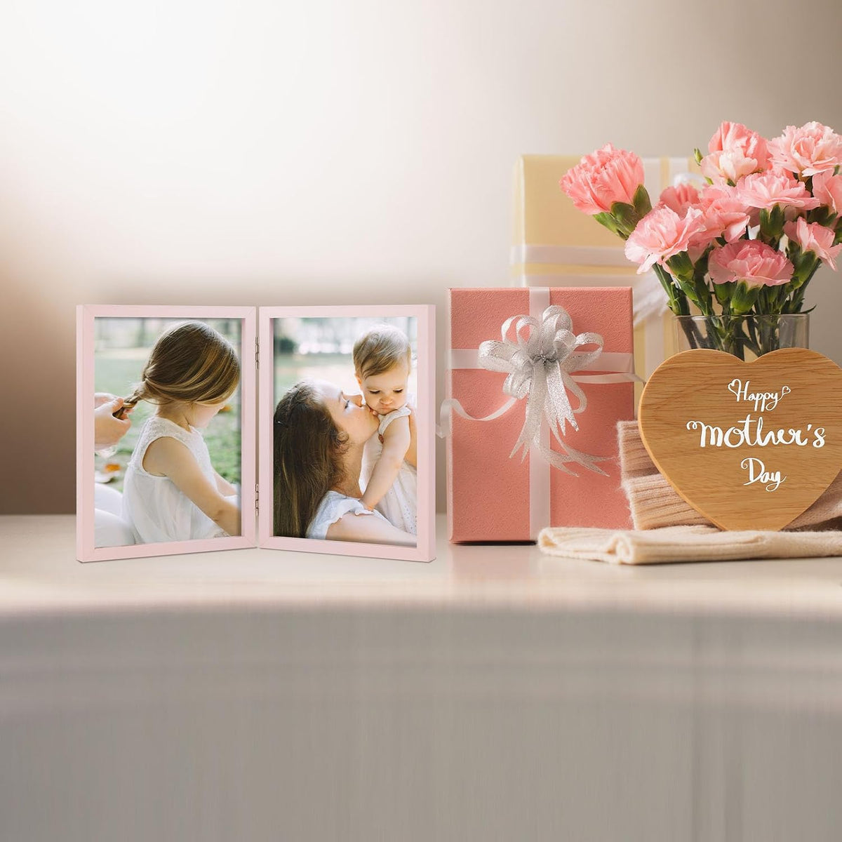5x7 Double Picture Frame Tabletop Display for Photos Pink