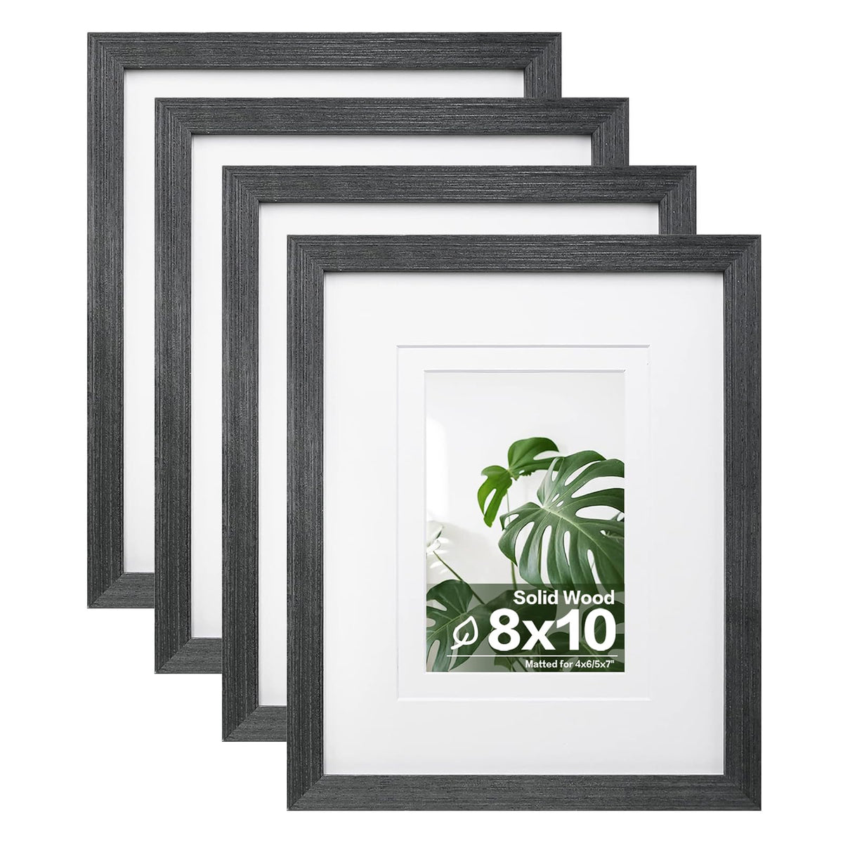 Egofine 8x10 Picture Frames Set of 4, Made of Solid Wood Covered by Plexiglass 4x6 and 5x7 with Mat or 8x10 without Mat, for Table Top Display and Wall Mounting Photo Frame Black