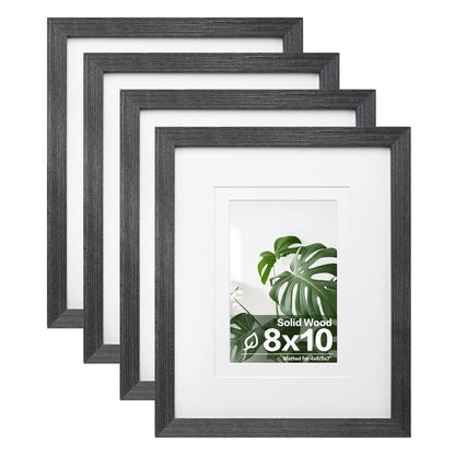 Egofine 8x10 Picture Frames Set of 4, Made of Solid Wood Covered by Plexiglass 4x6 and 5x7 with Mat or 8x10 without Mat, for Table Top Display and Wall Mounting Photo Frame Black