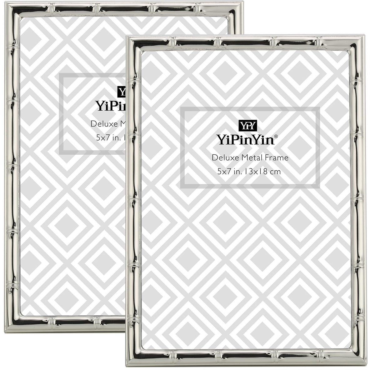 4x6'' Bamboo Detail Double Photo Frames,Silver 6x4'' Double Metal Picture Frames,Elegant Silver Plated Photo Frames 4 x 6'' With Soft Touch Velvet Backing and Real Glass for Desktop and Shelf Decor