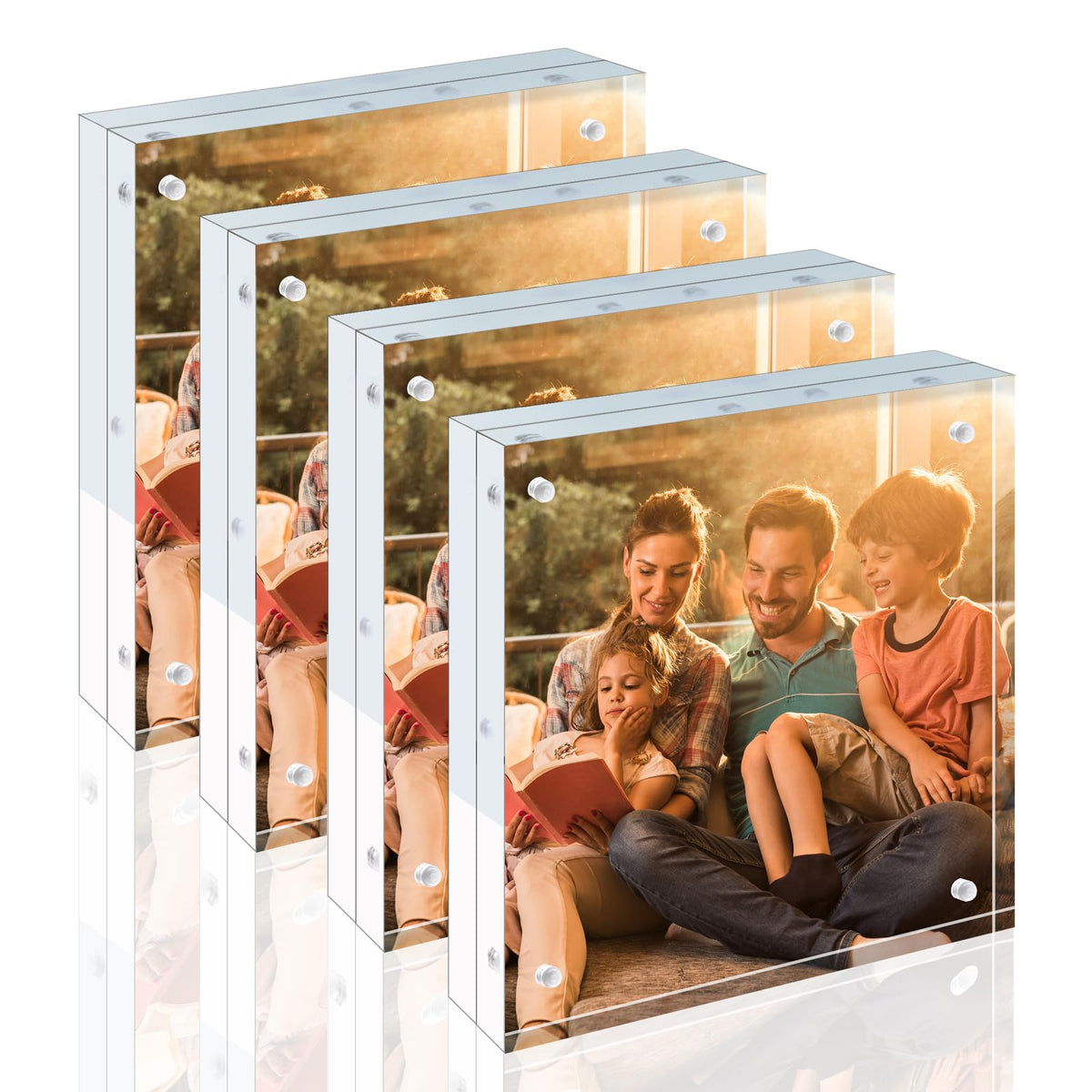 Egofine 4x6 Acrylic Frames 6 Pack, 20mm Thicker Frameless Clear Picture Frames, Double Sided Magnetic Picture Frames, Free Standing Desktop Display