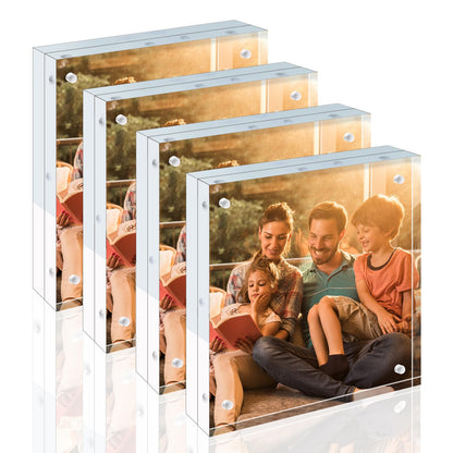 Egofine 4x6 Acrylic Frames 6 Pack, 20mm Thicker Frameless Clear Picture Frames, Double Sided Magnetic Picture Frames, Free Standing Desktop Display