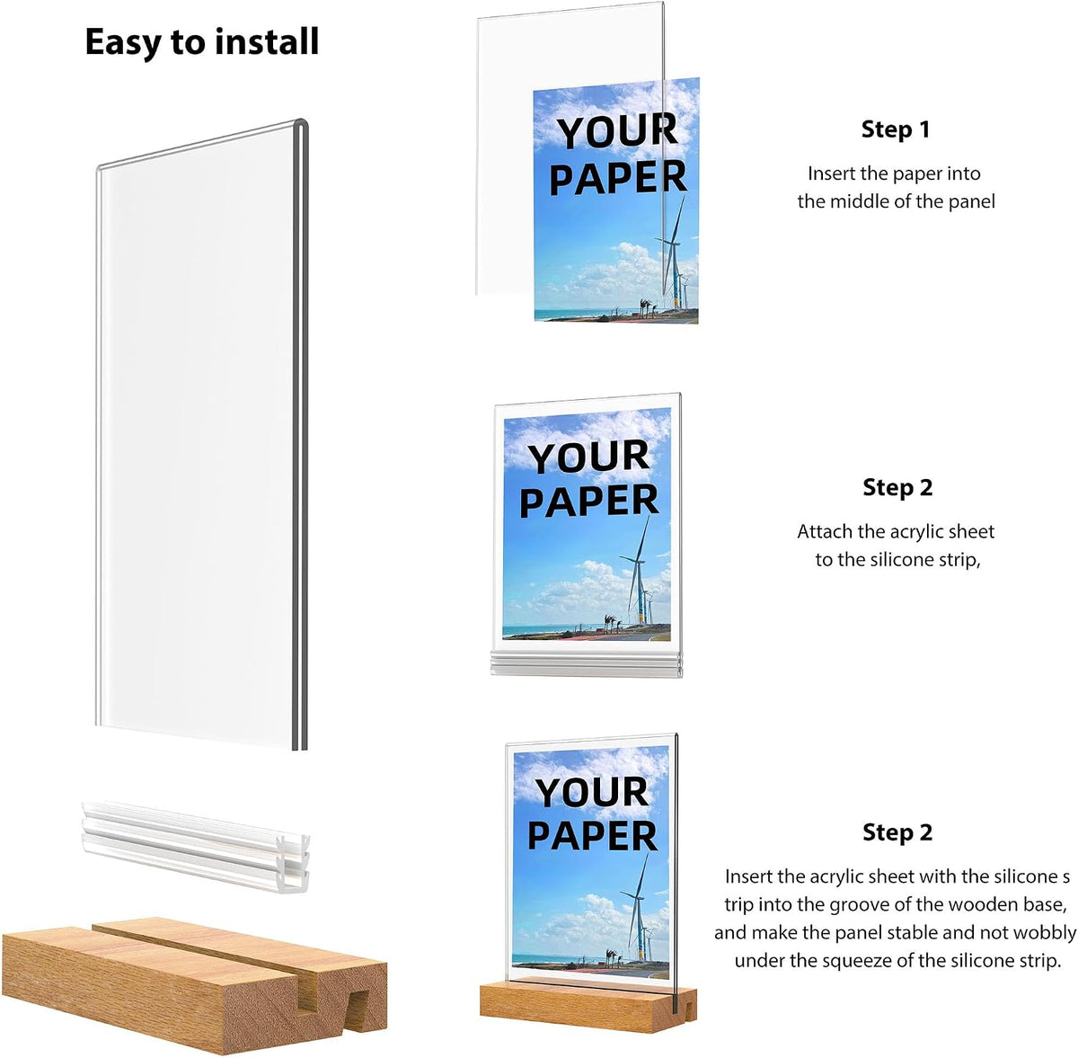 8.5x11 Inch Acrylic Sign Holder with Wooden Base, Desktop Display Stand (8.5x11 2Pack)
