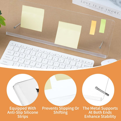 2 Pcs Monitor Memo Board Holders for Computer 14 x 5 inches Transparent Acrylic Sticky Note Holder Reusable Monitor Message Boards Computer Accessories for Office Work Desk (2, 14X5inch)