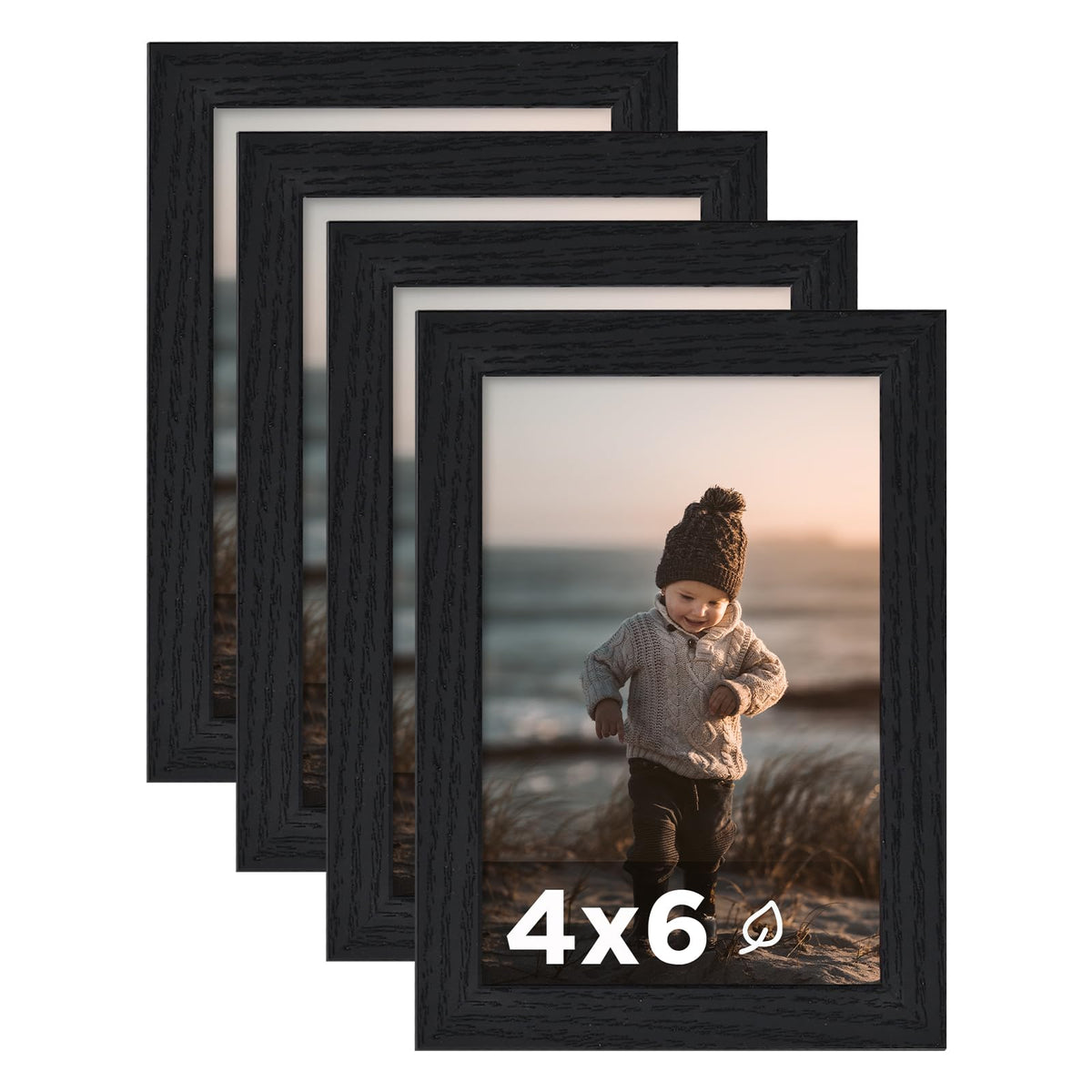 KINLINK 5x7 Picture Frames, Mix Color Photo Frames with Plexiglass for Picture 4x6 with Mat or 5x7 without Mat, Composite Wood Picture Frames for Table Top and Wall Mounting, Set of 4