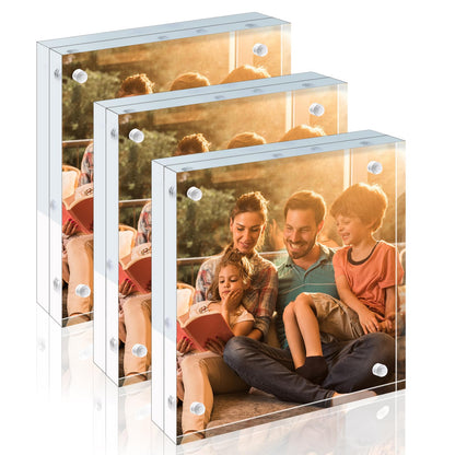 Egofine 4x6 Acrylic Frames 6 Pack, 20mm Thicker Frameless Clear Picture Frames, Double Sided Magnetic Picture Frames, Free Standing Desktop Display