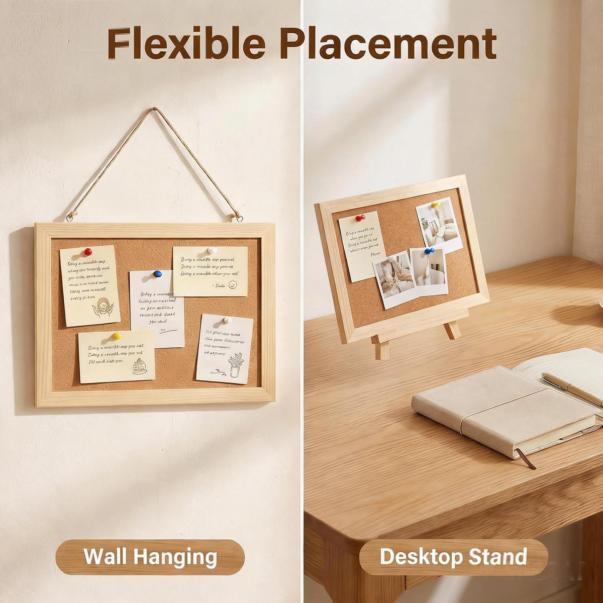2 Pack Cork Board Bulletin Board with Wooden Stand, 11.8 x 7.87 Inch
