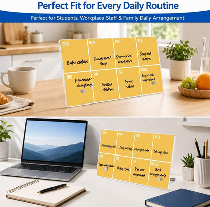 HTBIG Acrylic Weekly Message Calendar Board Dry Erase Yellow Plan Board