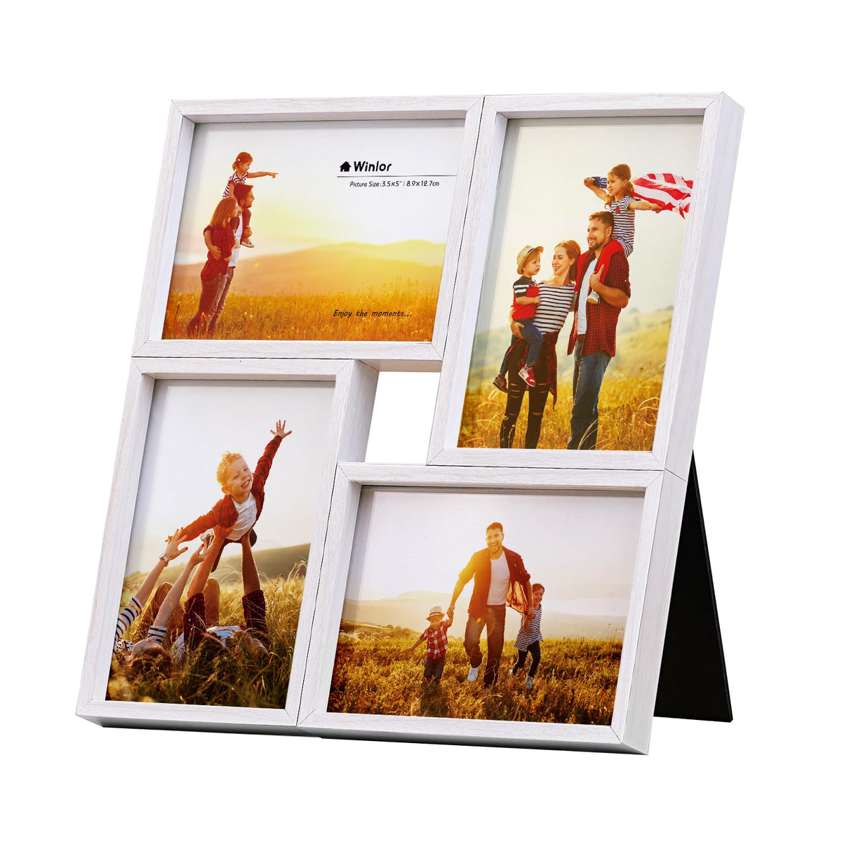 3.5x5 Collage Picture Frame 4 Openings, FSC Certified MDF Wood Family Photo Frame with HD Glass for Desktop & Wall Mount, Multi Picture Frames Set for Baby Nursery Room Decor, Natural