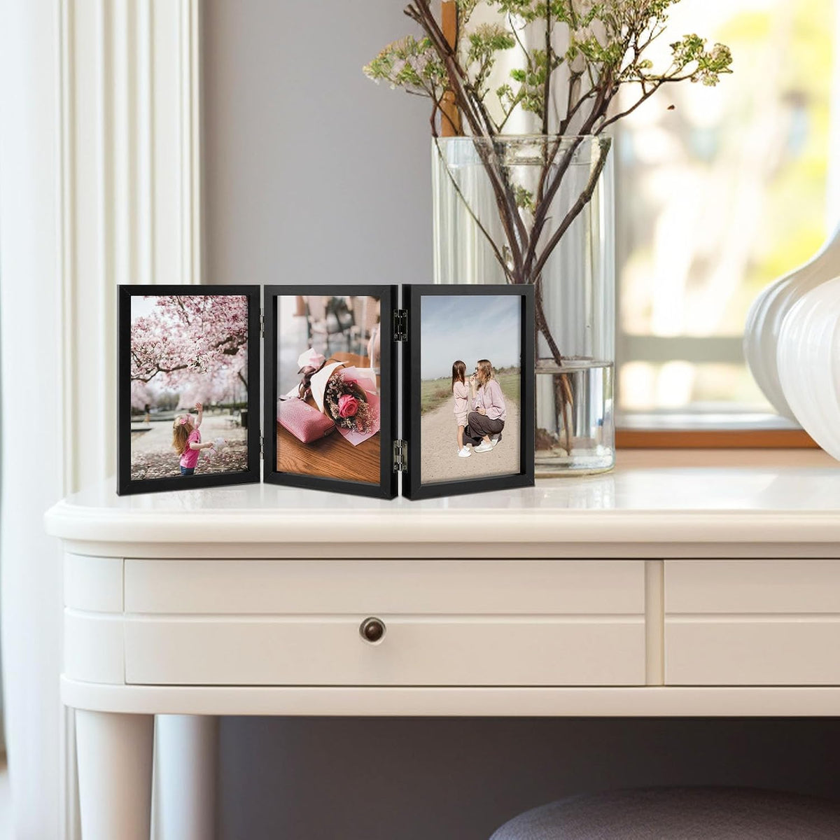 4x6 Triple Picture Frame Tabletop Display for Photos Black