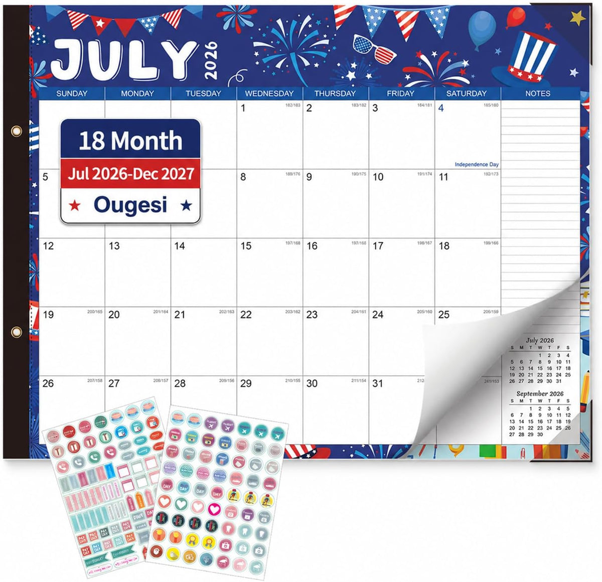 Large Desk Calendar 2026-2027 - 18-Month Jul 2026 - Dec 2027, 22x17in