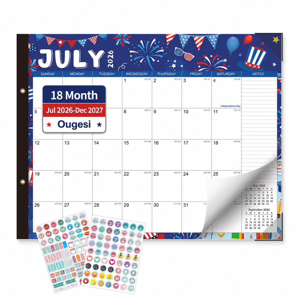 Large Desk Calendar 2026-2027 - 18-Month Jul 2026 - Dec 2027, 22x17in