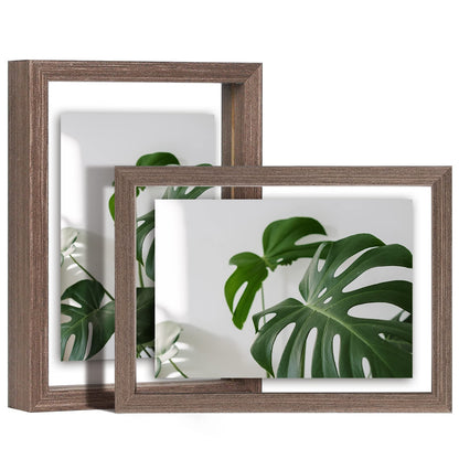 Egofine 5x7 Floating Frames Set of 2, Double Plexiglass Picture Frame, Made of Solid Wood Display Any Size Photo up to 5x7, Wall Mount or Tabletop Standing, Natural Wood