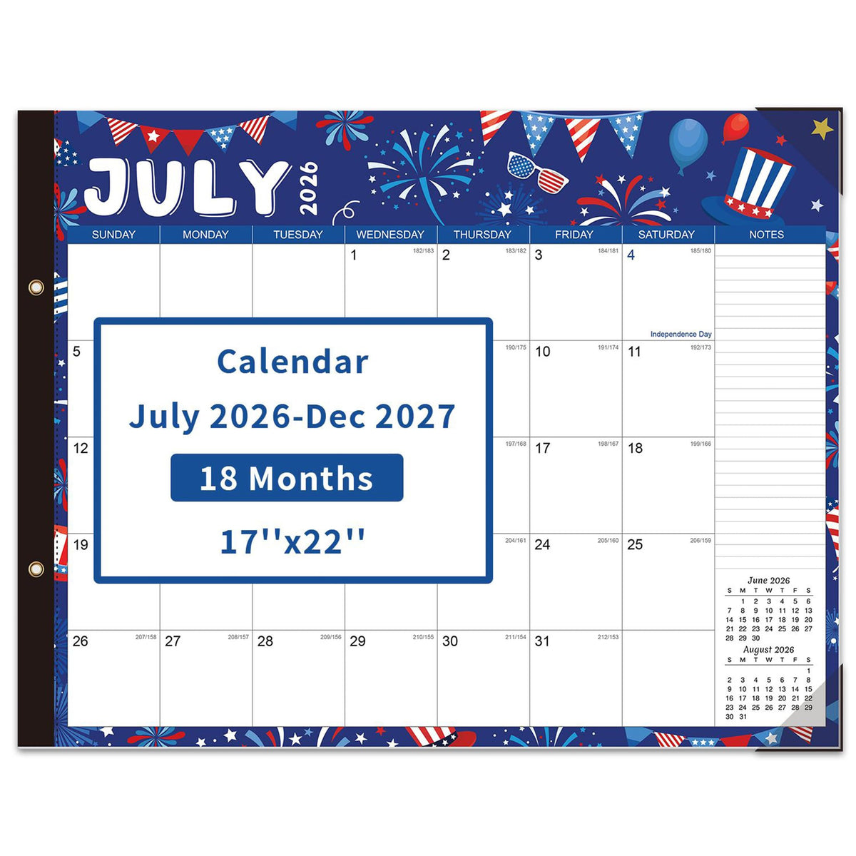 COMIX Desk Calendar 2026-2027, Large 22" x 17" Monthly Desktop Planner Pad with Frosted Cover, 18 Months July 2026 to December 2027, Side Bound Thick 120 GSM Paper for Office School Home