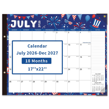 COMIX Desk Calendar 2026-2027, Large 22" x 17" Monthly Desktop Planner Pad with Frosted Cover, 18 Months July 2026 to December 2027, Side Bound Thick 120 GSM Paper for Office School Home