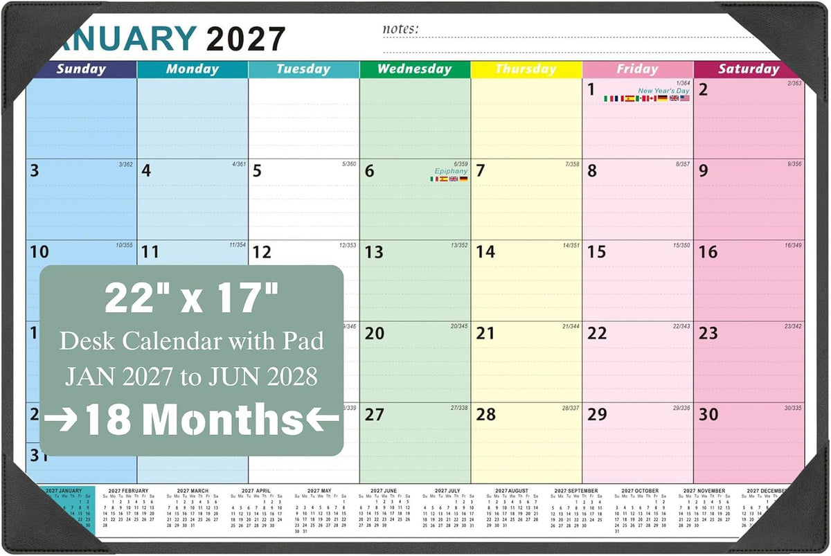 Large Desk Calendar 2027-2028 17'' X 22'' with Desktop Mat18 Months