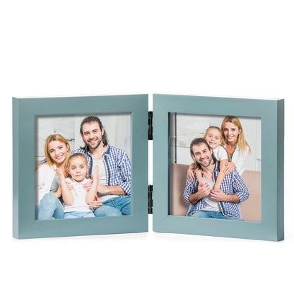 Double 4x6 Hinged Picture Frame Vertical Horizontal Folding Photo Frame Pine Wood with Real Glass, Matted to 3x5, Table Desktop Free-Standing or Wall Art Display, Brown