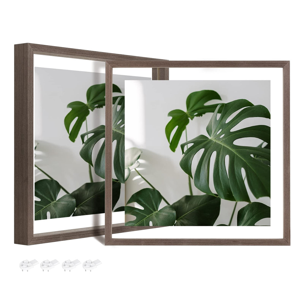 Egofine 5x7 Floating Frames Set of 2, Double Plexiglass Picture Frame, Made of Solid Wood Display Any Size Photo up to 5x7, Wall Mount or Tabletop Standing, Natural Wood