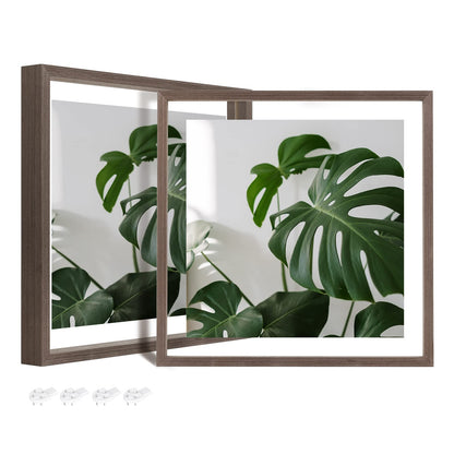 Egofine 5x7 Floating Frames Set of 2, Double Plexiglass Picture Frame, Made of Solid Wood Display Any Size Photo up to 5x7, Wall Mount or Tabletop Standing, Natural Wood