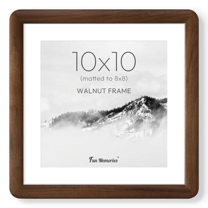 6x6 Picture Frame, USA-Sourced Walnut Wood Photo Frame with Tempered Glass, Handcrafted Rustic Farmhouse Frame for Wall & Tabletop Display, Matted to 4x4