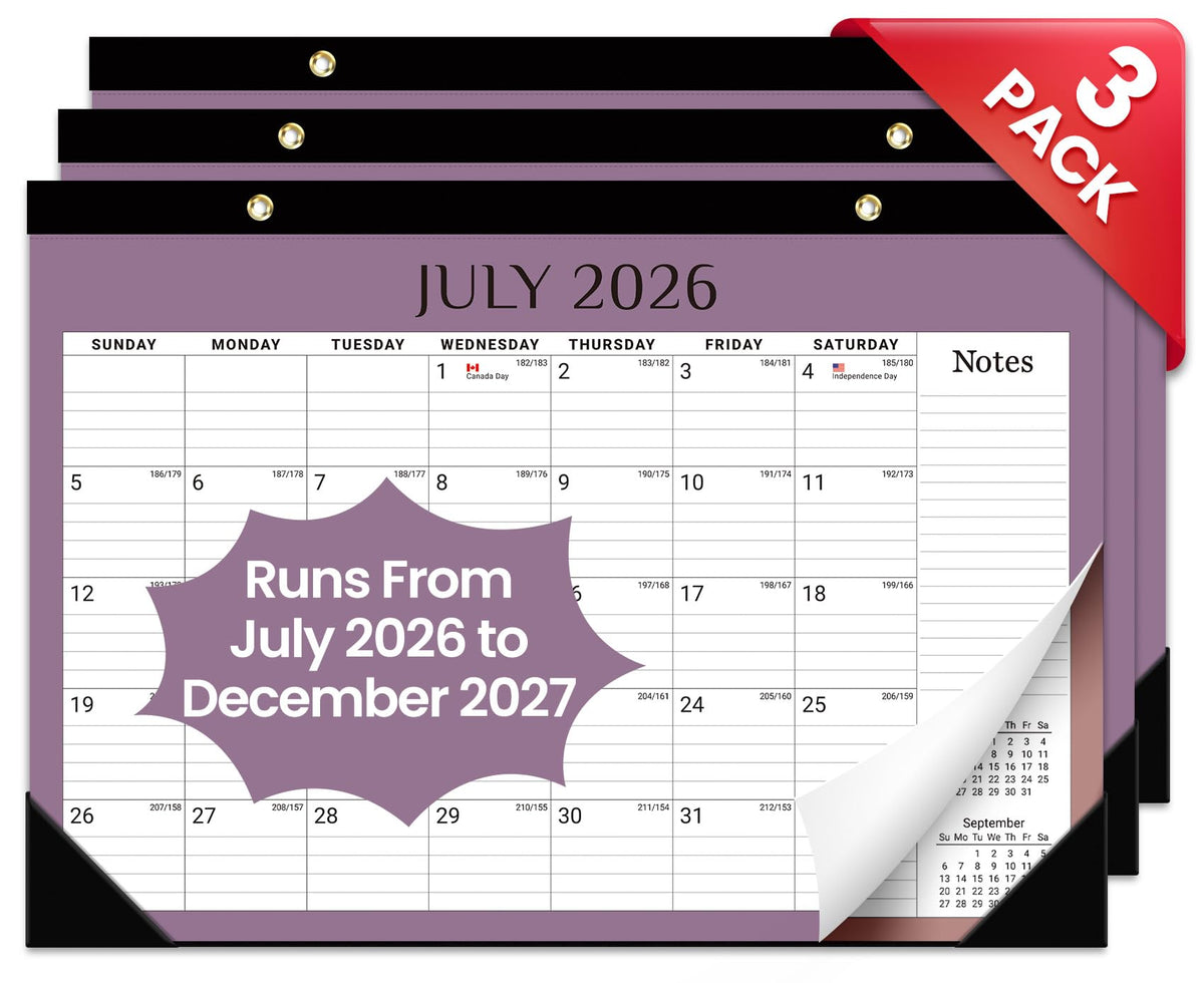 Taja 3 Pack of Desk Calendar 2026-2027, Jul 2026-Dec 2027, 17" x 12"