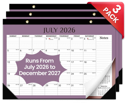Taja 3 Pack of Desk Calendar 2026-2027, Jul 2026-Dec 2027, 17" x 12"