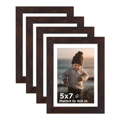 KINLINK 5x7 Picture Frames, Mix Color Photo Frames with Plexiglass for Picture 4x6 with Mat or 5x7 without Mat, Composite Wood Picture Frames for Table Top and Wall Mounting, Set of 4