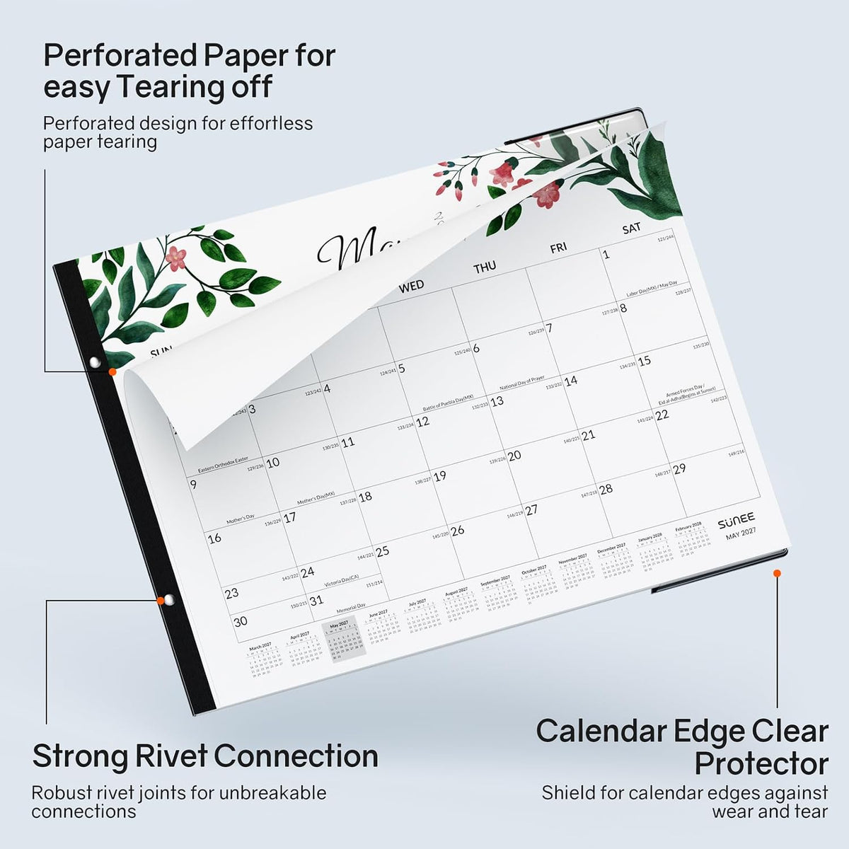 SUNEE Desk Calendar 2026 Large 22x17 from July 2026 to December 2027, Extra Large Desktop Monthly Calendar Pad 18 Months For Teacher or Office, Desk Top, Greenery