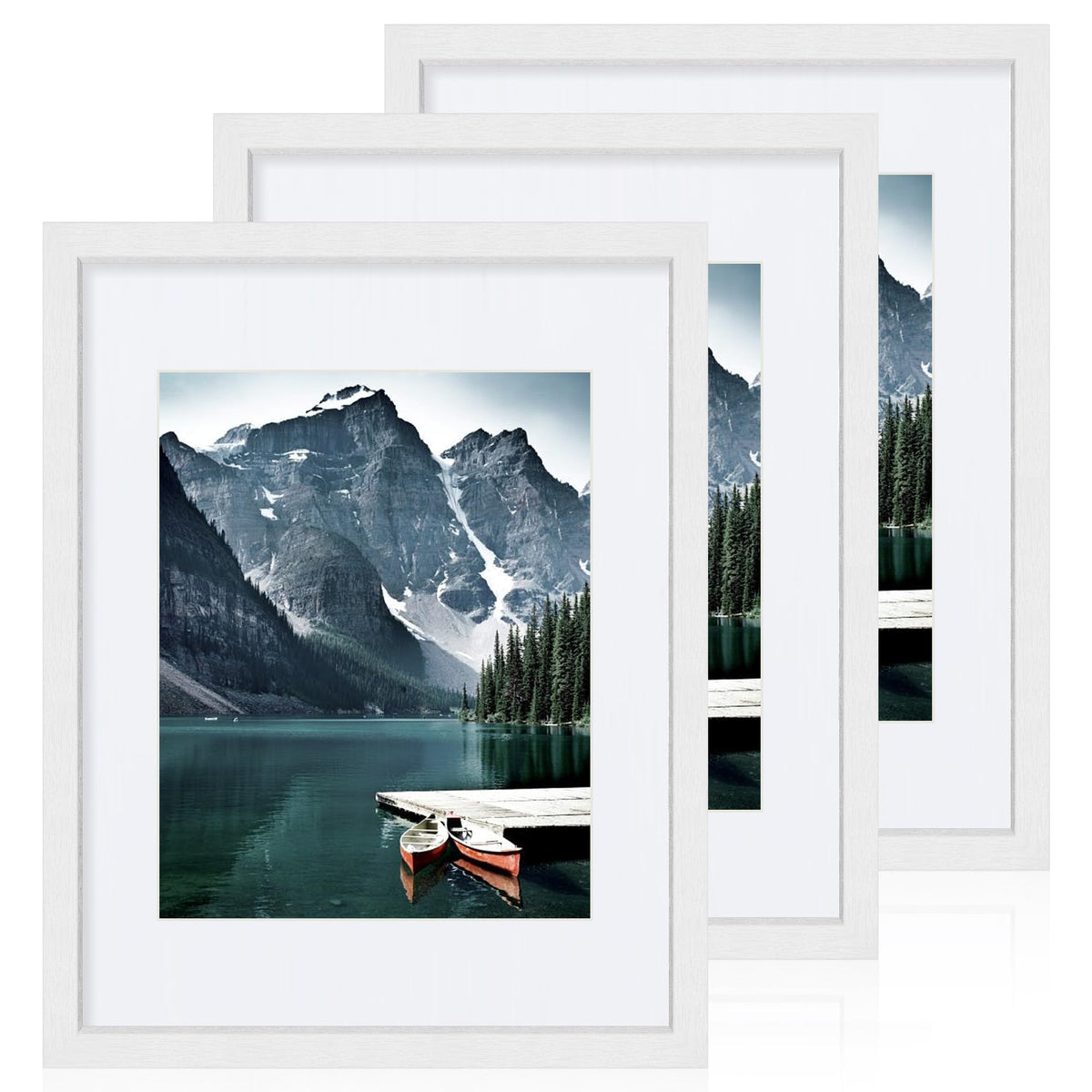Hongkee 12x12 White Picture Frames Set of 3, Real Glass, Wood Frame,Mat 8x8