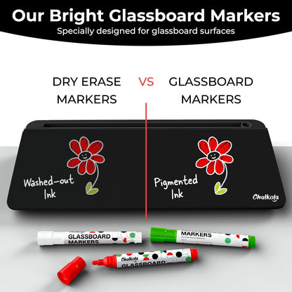 Chalkola Black Glass Desktop Whiteboard with Storage - Desk Organizer Buddy