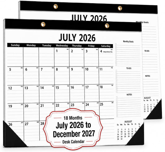2-Pack Desk Calendar 2026-2027 - Two 18-Month Large Monthly Calendars (July 2026 - Dec 2027), 17" x 12" Desktop & Wall Calendars with Thick 120g Paper for Home and Office Sync