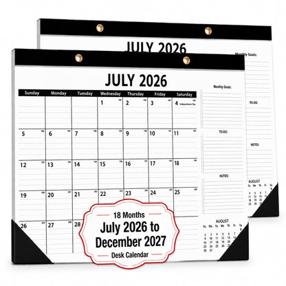 2-Pack Desk Calendar 2026-2027 - Two 18-Month Large Monthly Calendars (July 2026 - Dec 2027), 17" x 12" Desktop & Wall Calendars with Thick 120g Paper for Home and Office Sync